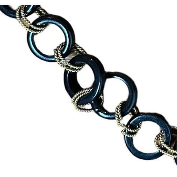 Chunky Chain Necklace 34" Faux Tortoise Shell and Metallic Circle Chain Career - Picture 4 of 4